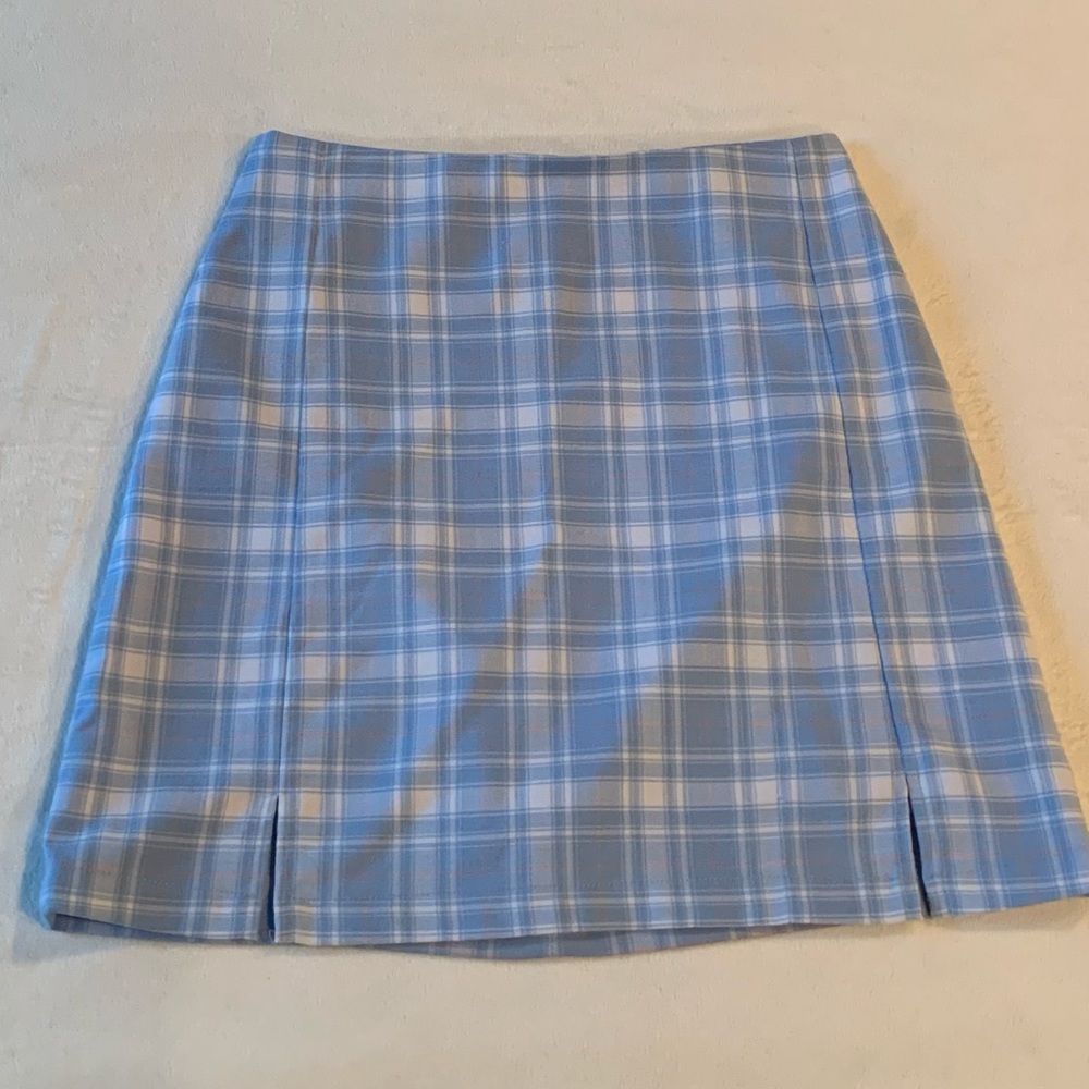 John Galt light blue plaid skirt
